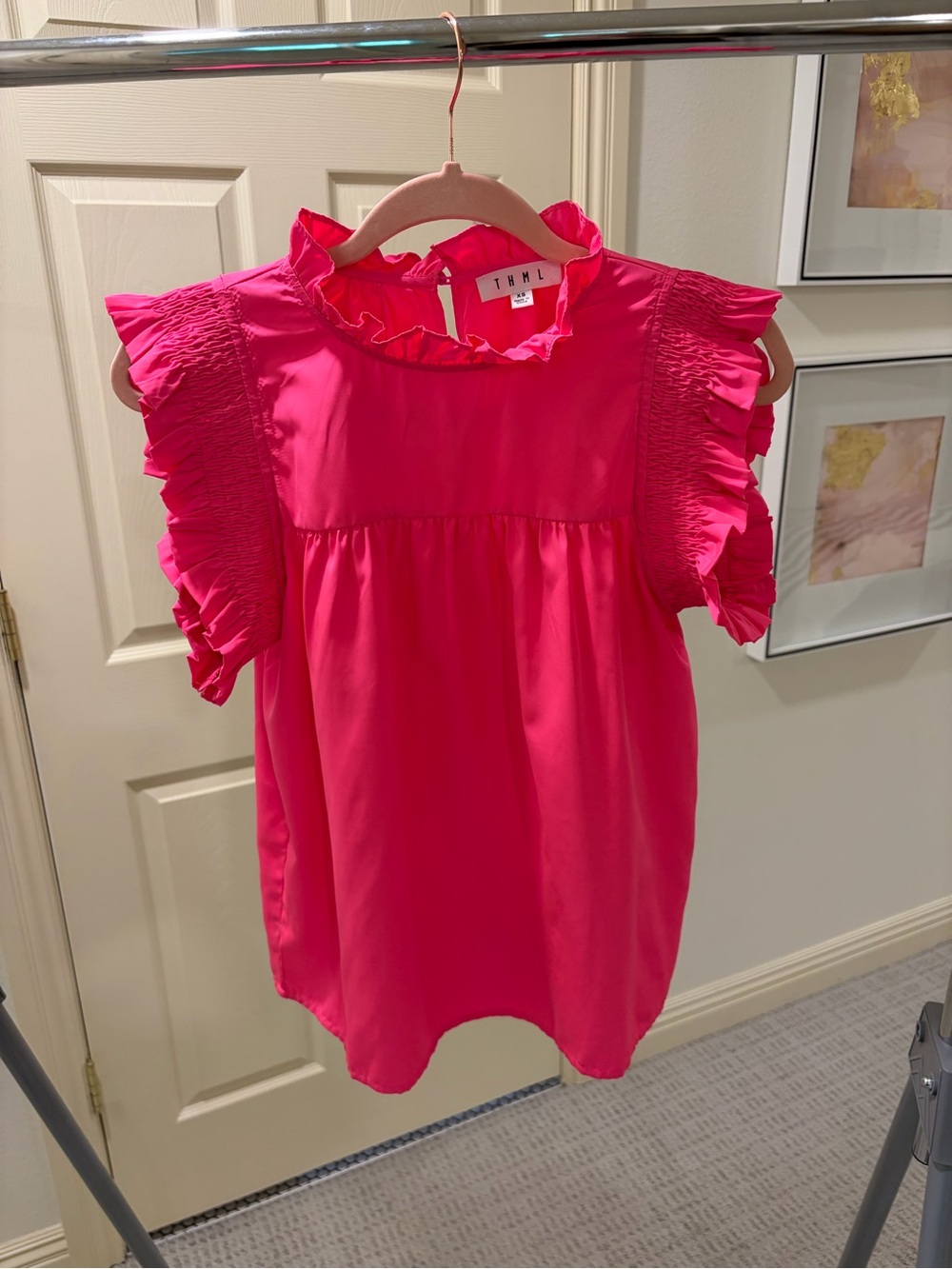 THML Hot Pink Ruffle Sleeve Tank Top